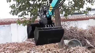 Mini Excavator Working With Shell Bucket